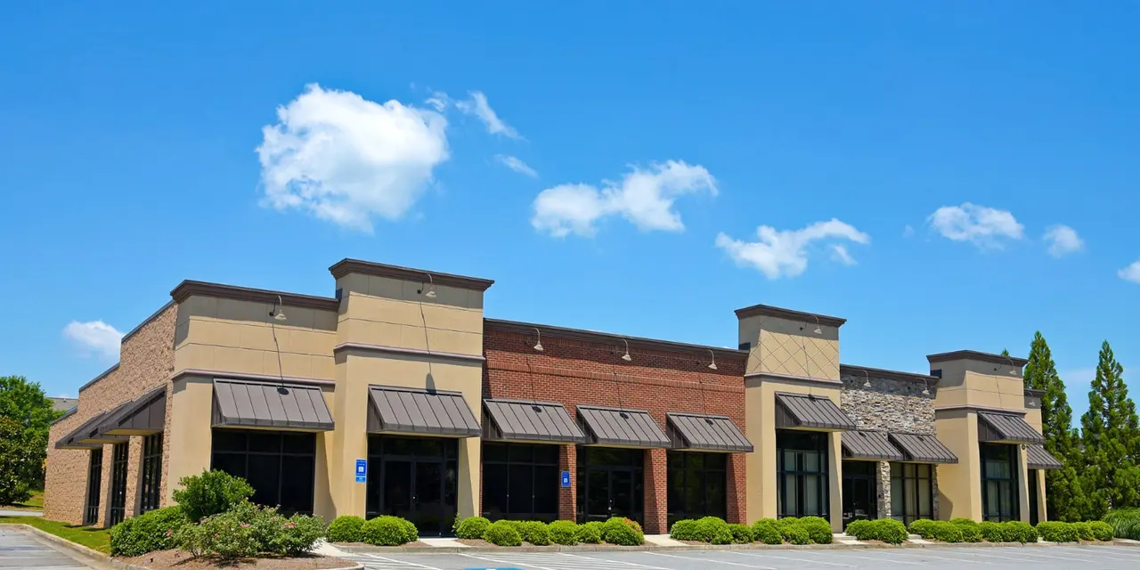 Completed retail strip center with storefronts