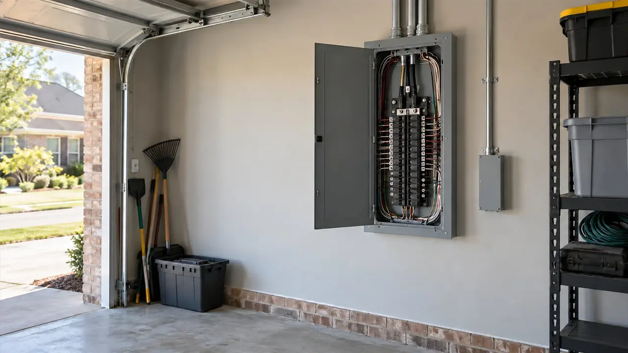 New electrical panel installed in a home garage
