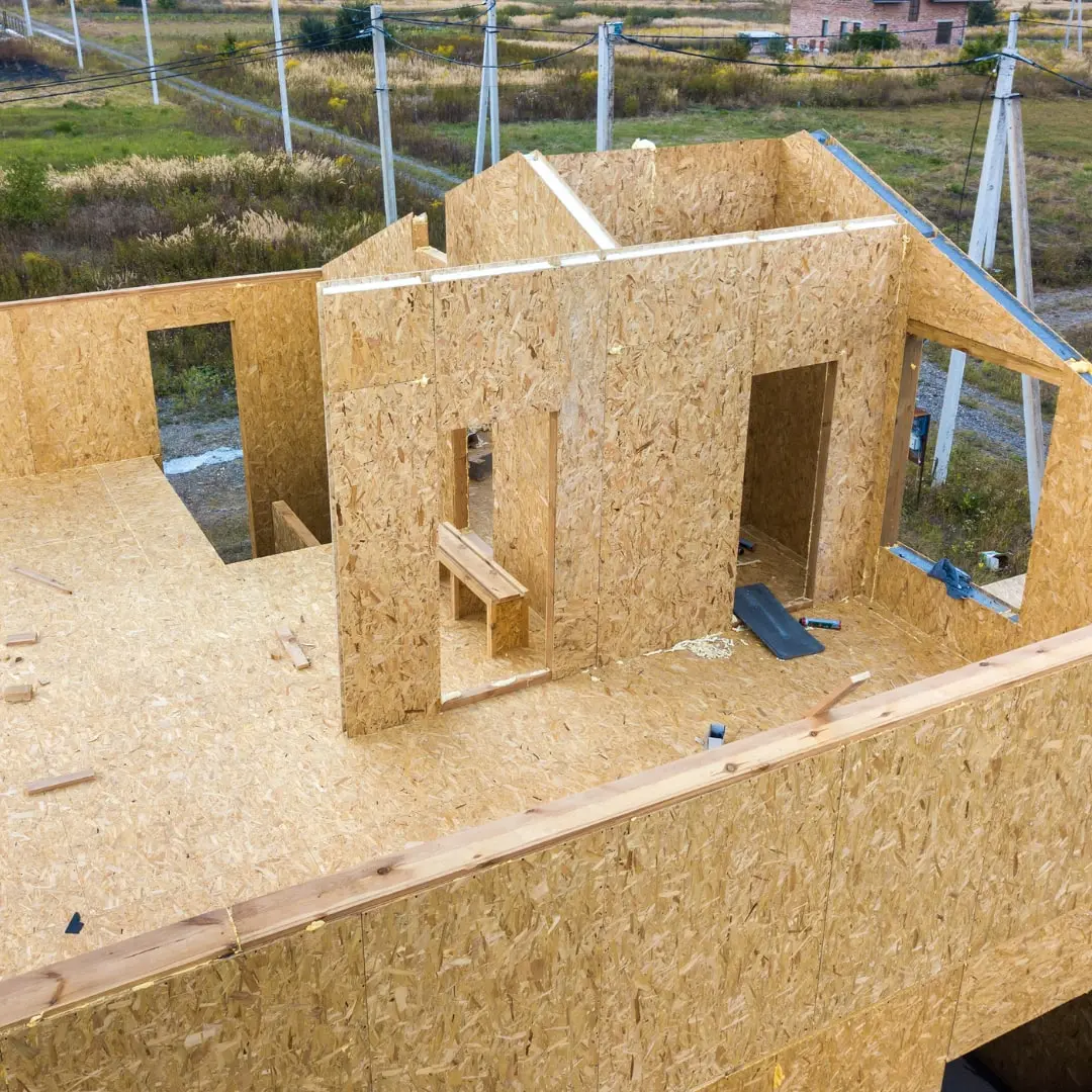 New wall framing on a foundation seen from above