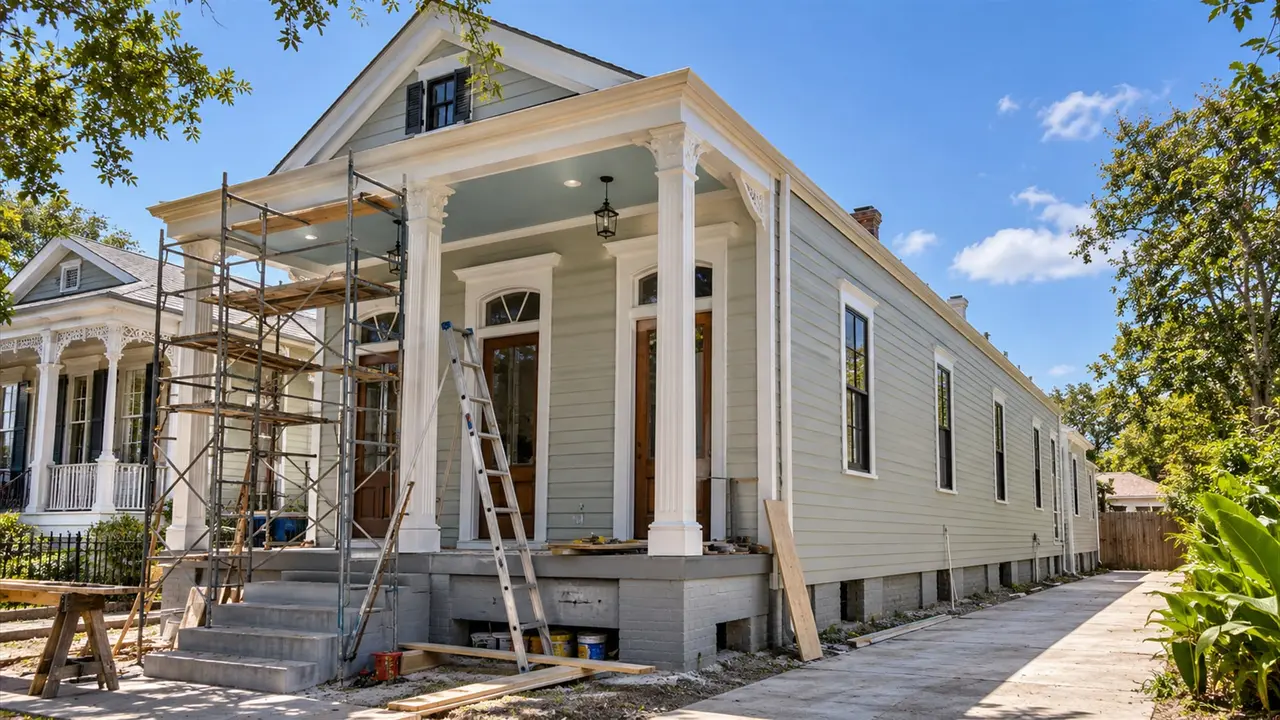 Shotgun house being renovated in New Orleans, LA