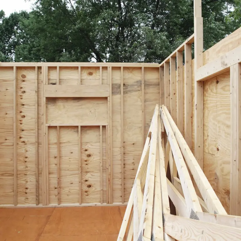 Framed stud walls of a new room addition